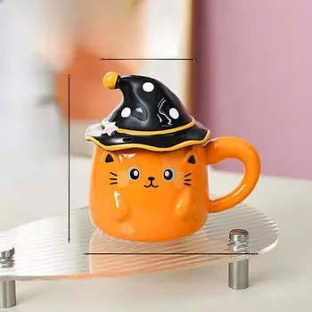 Креативная милая кружка с кошкой и крышкой, чашка с привидением для девочек, керамическая, с мультяшным дизайном, бытовая чашка для воды 380ml