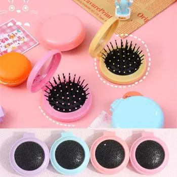 Креативная милая маленькая расческа, портативная зеркальная массажная расческа, универсальная расческа на воздушной подушке для девочек, мини-складная расческа с подушкой безопасности, инструмент для укладки