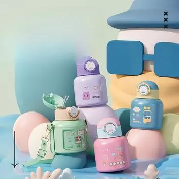 Креативная милая мультяшная карманная чашка, уличная портативная спортивная чашка, детская кружка из нержавеющей стали 304, пузатая кружка 520ML зелёный