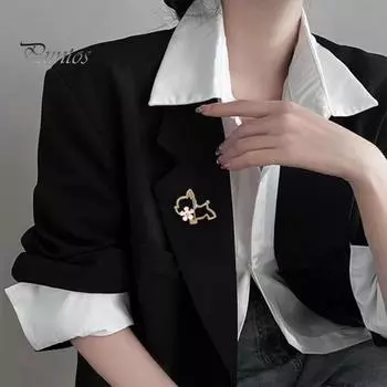 Креативная милая полая брошь в форме собаки, цветочный декор, блестящие стразы, инкрустированная булавка, костюм, платье с лацканами, значок, пальто, аксессуары золотистый