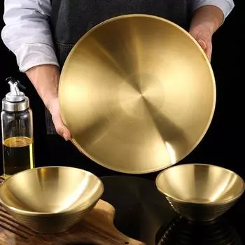 Креативная миска для супа из нержавеющей стали в корейском стиле, золотистая, серебряная чаша для фруктового салата, однослойная домашняя посуда, кухонная утварь 16 cm серебряный