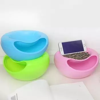 Креативная миска, двухслойные контейнеры для сухофруктов, закусок, семян, контейнер для хранения, держатель для мусора, органайзер для тарелок с держателем для телефона розовый