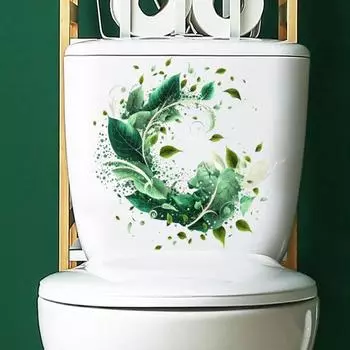 Креативная мультяшная ботаническая наклейка, самоклеящаяся водонепроницаемая наклейка для туалета, ПВХ, износостойкая наклейка на дверь, домашний декор зелёный