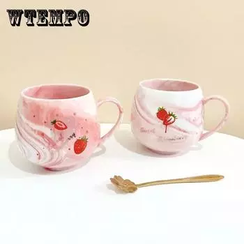 Креативная мультяшная керамическая чашка, студенческая чашка для воды в общежитии, милая клубничная кружка, домашняя чашка для молока, ложка для завтрака