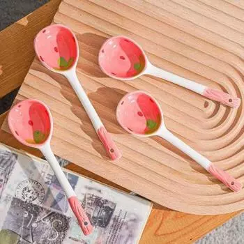 Креативная мультяшная керамическая маленькая ложка для супа, керамическая ложка, ложка с длинной ручкой, бытовая ложка для риса, кухонная посуда