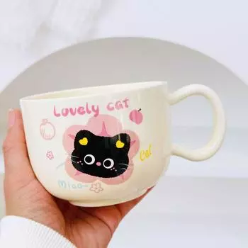 Креативная мультяшная кошка, чашка для завтрака, керамическая чашка с крышкой, чашка-чайник, бытовой набор, кружка, маленькая подарочная чашка 350ML
