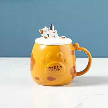 Креативная мультяшная милая кружка с котенком и крышкой для ложки Кружки Новогодние кружки Кофейные чашки Кружка для чая Чашка кофе Посуда для напитков Оригинальная 400ml