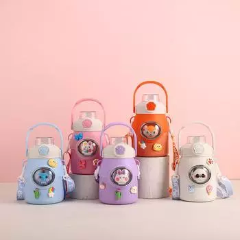 Креативная мультяшная высококачественная кружка из нержавеющей стали 316, детские портативные студенческие соломенные чашки, милый изолированный чайник. 900ml