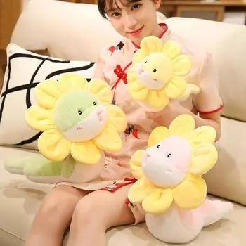 Креативная мультяшная змея-подсолнух, плюшевые игрушки, мягкая, удобная, пушистая, желтая кукла-змея для детей, очаровательный семейный компаньон 24cm