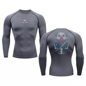 Креативная мужская компрессионная футболка с длинными рукавами для бега и тренировок с рисунком Inosuke, облегающая спортивная футболка для фитнеса и бега трусцой S