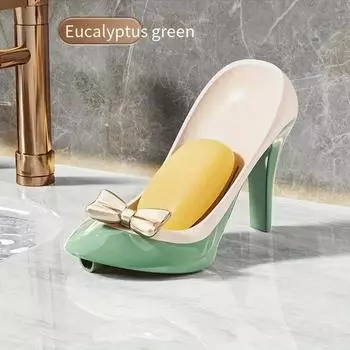 Креативная мыльница в виде туфли на высоком каблуке – держатель на присосках для ванной комнаты, раковины и общежития зелёный