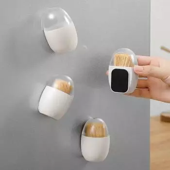 Креативная наклейка на холодильник, коробка для зубочисток, магнитный держатель для зубочисток, прозрачный диспенсер для зубочисток, наклейки для микроволновой печи, кухонный инструмент белый