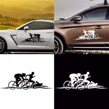 Креативная наклейка на окно для триатлона автомобиля, светоотражающая спортивная наклейка чёрный