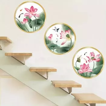 Креативная наклейка на стену в китайском стиле, цветок лотоса, богатый олень, самоклеящиеся наклейки на стену, прихожая, гостиная, крыльцо, украшение, настенный декор, наклейки