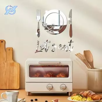 Креативная наклейка на зеркало в виде ножа и вилки, трехмерная акриловая наклейка на стену, фоновая наклейка на стену кухни ресторана