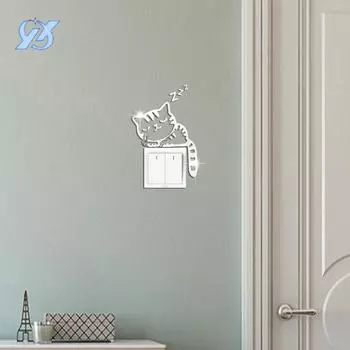 Креативная наклейка-переключатель для кота, зеркальная акриловая самоклеящаяся декоративная наклейка-переключатель, настенная JM3326 cat золотой