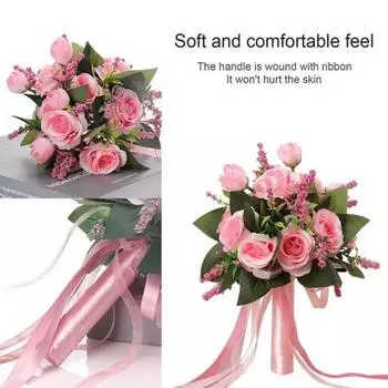 Креативная невеста держит цветы с шелковой лентой Свадебный букет роз на День святого Валентина белый