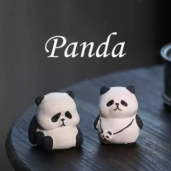 Креативная панда, чай, домашнее животное, глина ручной работы, окрашенная в фиолетовый песок, украшение для чайного стола, аксессуары для домашнего чайного сервиза, милые и питательные маленькие скульптуры Travel белый