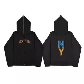 Креативная печать заглавных букв NY Мужская и женская длинная кардиганная толстовка на молнии с капюшоном Теплая куртка S