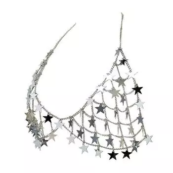 Креативная подвеска в виде звезды, полая цепочка для тела, пляжный отпуск, бикини, модная цепочка для груди с бахромой серебряный