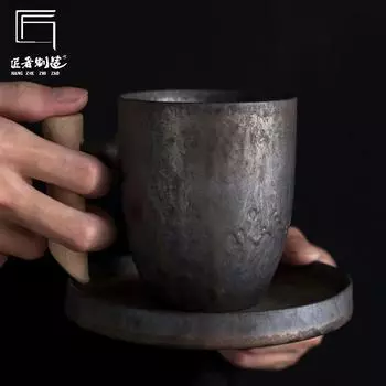 Креативная позолоченная кружка с деревянной ручкой, большая емкость, для офиса, гостиной, дома, кофе, молока, кружка 301-400ml