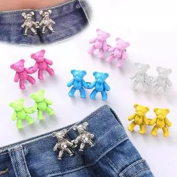Креативная пуговица на талии с милым медведем, без шитья, металлические джинсовые пуговицы, регулируемый размер талии, съемные аксессуары на пуговицах 1 Pair белый