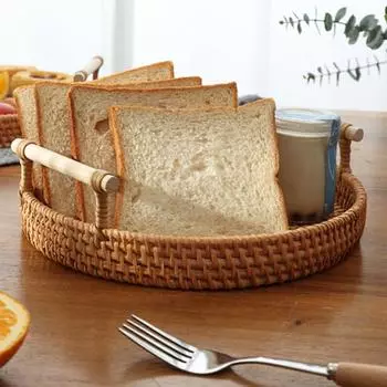 Креативная японская тарелка для десерта из натурального ротанга, круглая деревянная тарелка для фруктов, аксессуары для кемпинга на открытом воздухе, аксессуары для домашней кухни