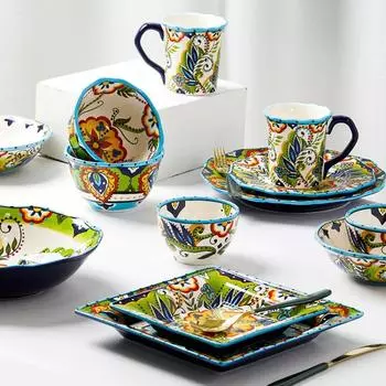 Креативная расписанная вручную керамическая тарелка для еды, персонализированные фарфоровые блюда для салата, стейка, модный домашний набор тарелок и мисок