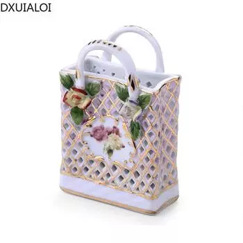 Креативная расписная сумка в скандинавском стиле Белая фарфоровая ваза для украшения интерьера гостиной, настольная цветочная композиция, ваза для украшения дома