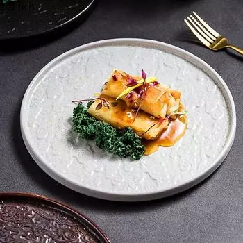 Креативная рельефная текстура Керамическая плоская тарелка Тарелка для стейка Десертная тарелка для пасты Ресторан Молекулярная кулинария Специальная посуда