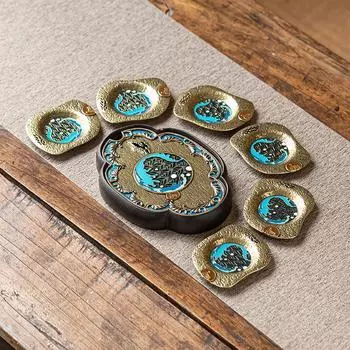 Креативная ретро эмалевая подставка для чайника, деловой подарок, поднос из цинкового сплава, чайный сервиз, аксессуары для чайной церемонии Гунфу, поднос для чашек