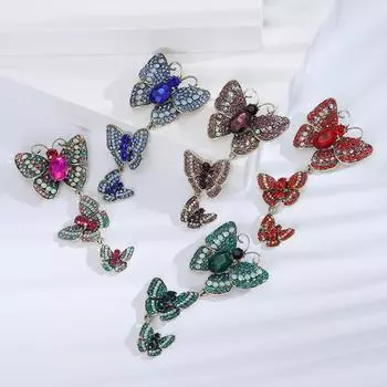 Креативная ретро-брошь «Три бабочки», сплав, бриллиант, темперамент, модный аксессуар, булавка