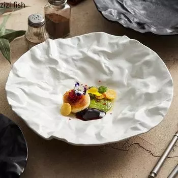 Креативная рифленая текстура керамическая обеденная тарелка домашняя кухонная посуда закуски десерт салат тарелка отель ресторан стейк тарелки
