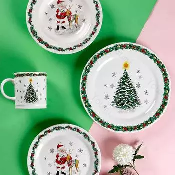 Креативная рождественская керамическая тарелка, столовая посуда, роскошные ресторанные тарелки для стейков, пасты, домашняя вкусная еда, суповая тарелка, изысканные кружки