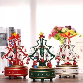 Креативная рождественская музыкальная шкатулка, деревянная музыкальная шкатулка, подарок, украшение для рождественской елки, кукла-снеговик, реквизит для окна красный