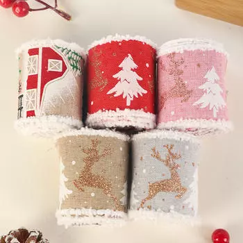 Креативная рождественская печатная проволочная лента трехцветная кружевная лента с изображением лося своими руками лен рулон подарочная упаковочная лента для праздника One Size