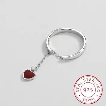 Креативная рубиновая бахрома с регулируемым открытием, пара серебряных колец S925 для женщин, в форме сердца из настоящего стерлингового серебра, юбилейные украшения Resizable красный