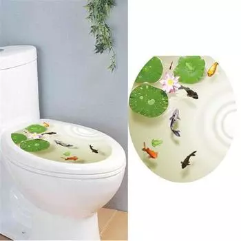 Креативная съемная наклейка на крышку унитаза, рыба, лотос, пруд, узор, крышка унитаза, украшение для дома