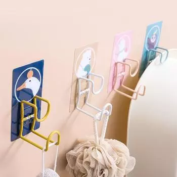 Креативная самоклеящаяся полка для раковины, настенные полки для хранения вещей в ванной, крючки для полотенец в виде животных из мультфильмов розовый