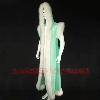 Креативная сценическая одежда, персонализированная длинная искусственная кожа, искусственный мех, сращивание, одежда для выступлений, косплей, анимационная одежда S зелёный