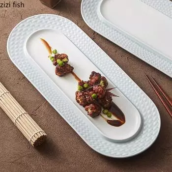 Креативная серо-голубая овальная тарелка для суши, керамическая тарелка для десерта, тарелка для закусок, формы для выпечки, специальная посуда для молекулярной кухни