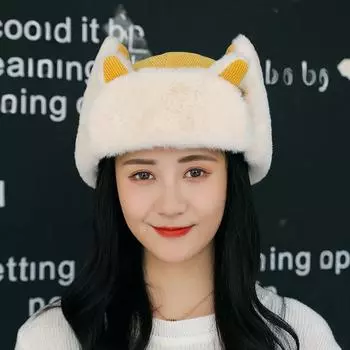 Креативная шапка-кошка для женщин, бархатные шапки, интегрированная теплая шапка Lei Feng, толстая повязка на голову, ветрозащитные шапки для верховой езды