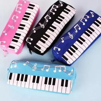 Креативная школьная сумка для карандашей Квадратная сумка для карандашей Однослойная сумка для карандашей Музыкальная нота Фортепиано Канцелярская сумка Коробка для канцелярских принадлежностей темно-синий