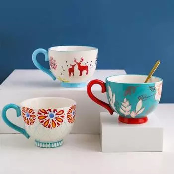 Креативная скандинавская индивидуальность в стиле ретро, кружка большой емкости, кружка для завтрака, кружка для молока, хлопьев, милая кружка для девочек, керамическая кружка для кофе 2