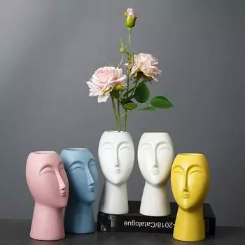 Креативная статуя, керамическая ваза, гидропонная ваза, украшение из сушеных цветов, цветочная композиция, домашний декор, настольный художественный орнамент No.1