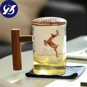 Креативная стеклянная чашка для разделения чая, керамическая чашка с фильтром, крышкой и деревянной ручкой, большая емкость, офисная кофейная кружка, посуда для напитков