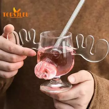 Креативная стеклянная чашка для вина в форме оленя, 235 мл, очаровательный дизайн в форме оленя, украшение для обеденного стола, многоразовая чашка для питья transparent