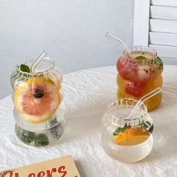 Креативная стеклянная чашка Прозрачная чашка для чая с пузырьками Стеклянный полосатый стакан Кружка для кофе Стакан для сока Стакан для молока и воды Посуда для напитков As picture show