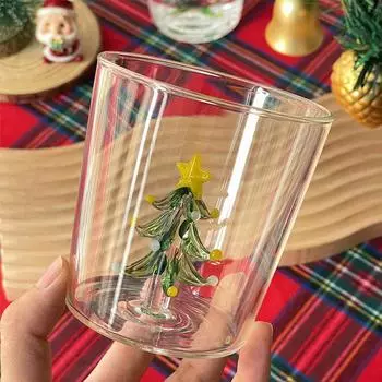 Креативная стеклянная рождественская чашка с 3D-рождественской елкой внутри кружки, бокала для вина на каждый день, бокалов для питья кофе и молока, кружки для влюбленных в подарок 301-400ml