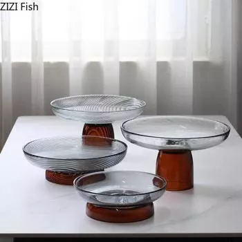 Креативная стеклянная тарелка для фруктов, достаточно высокая тарелка для закусок, послеобеденный чай, десертная тарелка, простая бытовая настольная тарелка для фруктов в гостиной